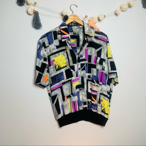 VINTAGE streetwear purple silk geometric polo - Picture 10 of 10